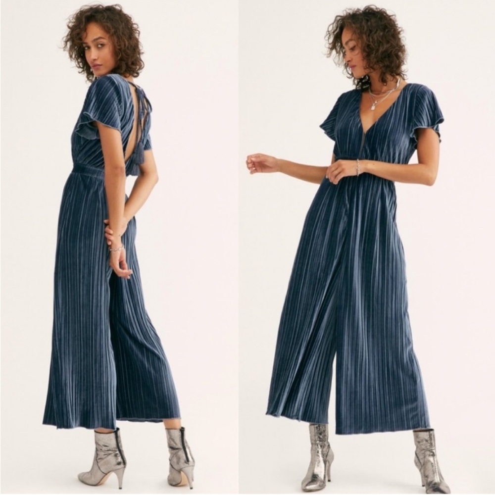 Minkpink Lex blue velvet jumpsuit - Picture 1 of 7